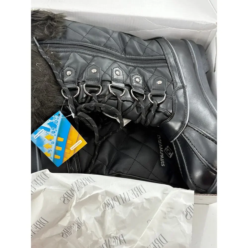 Dream Pairs Insulated Snow Boots 9 Black NWT Water Resistant Faux Fur Mid Calf
